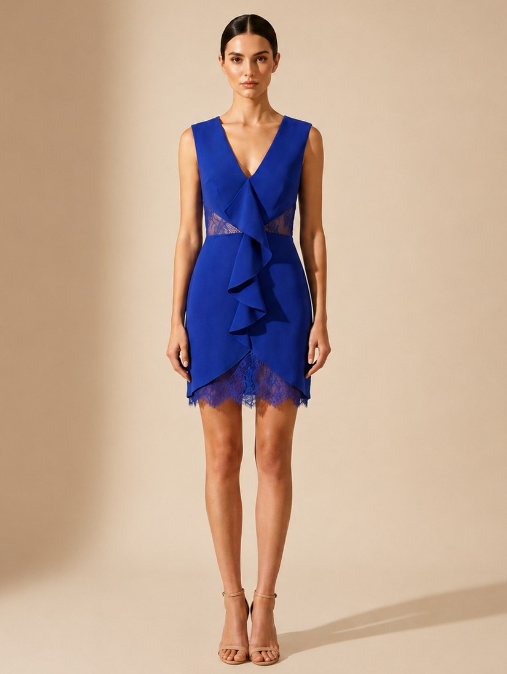 Bcbg Maxazria Blue Mini Dress Sz 10 Koralyn Ruffle Lace Cocktail Wedding Guest